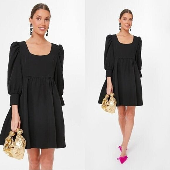 Pomander Place NEW Black Andie Puff Long Sleeve Square Neck Mini Dress Size XS